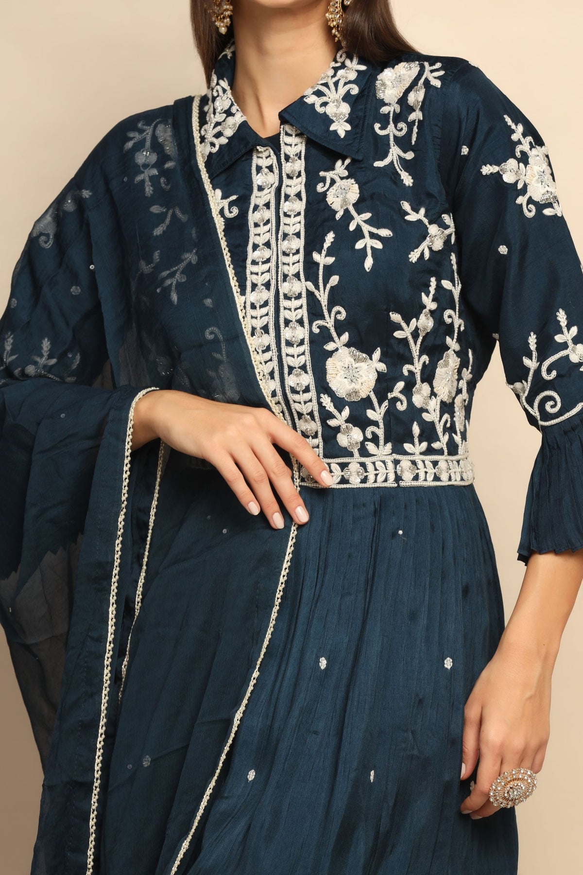 Enchanting Navy Blue Sequin Thread Work Dress - Perfect for Special Occasions