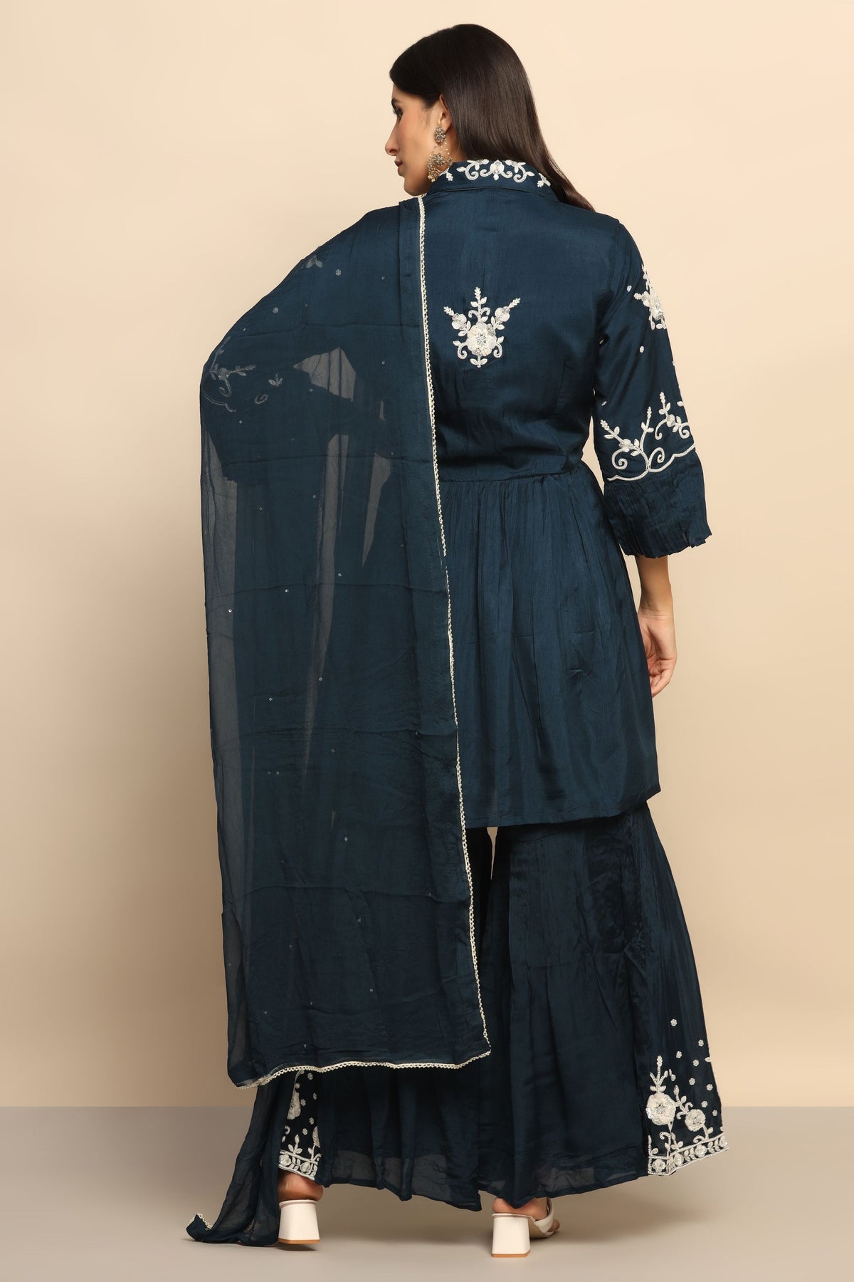 Enchanting Navy Blue Sequin Thread Work Dress - Perfect for Special Occasions