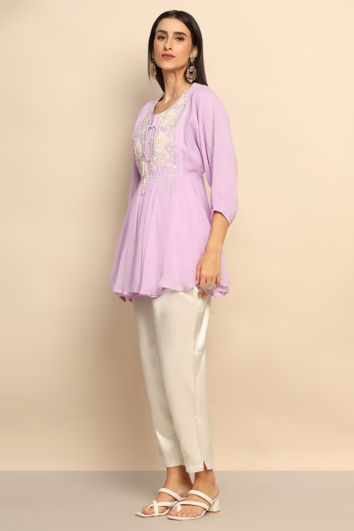 Graceful Lavender and White Sequin Beaded Lace Dress - Timeless Elegance