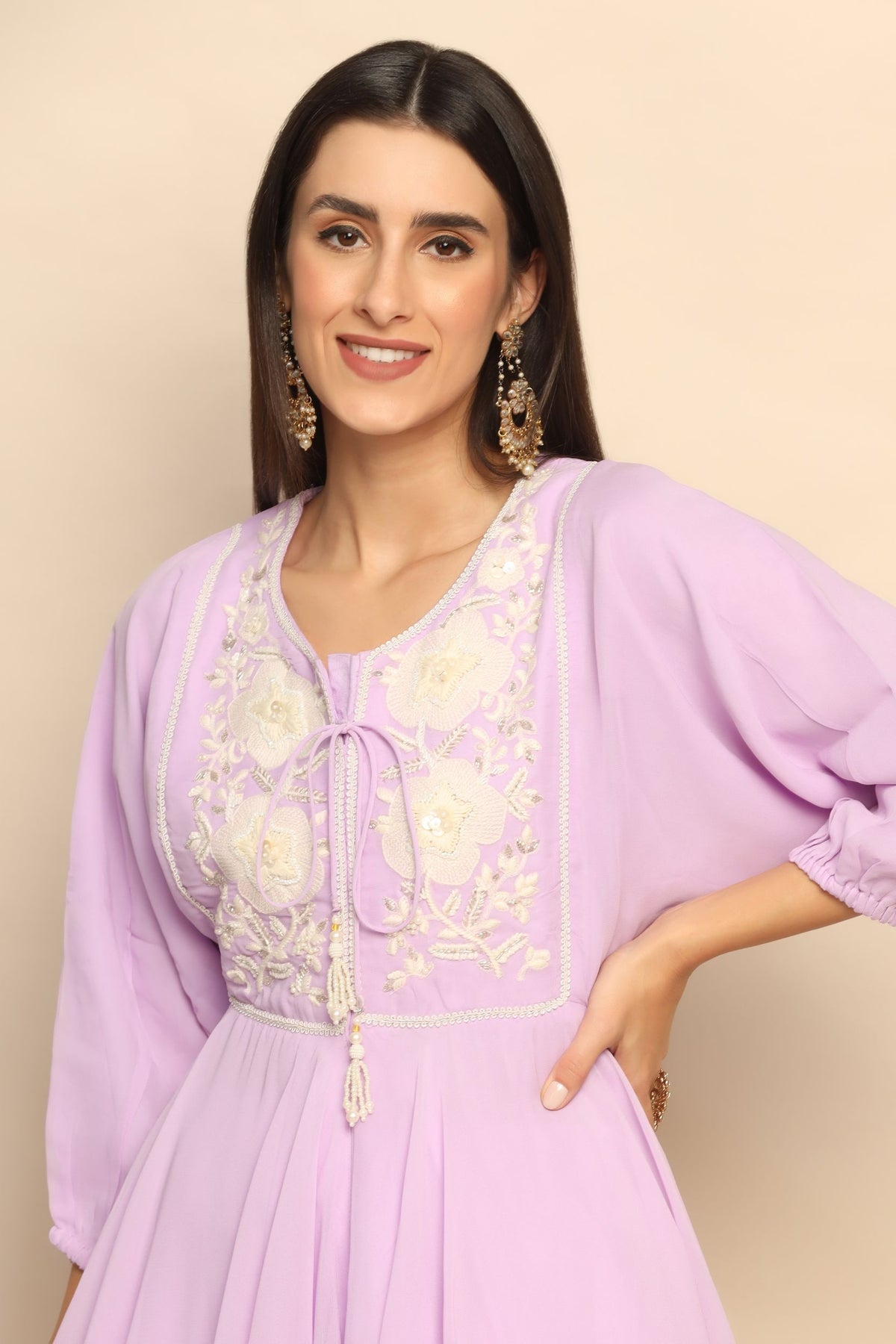 Graceful Lavender and White Sequin Beaded Lace Dress - Timeless Elegance