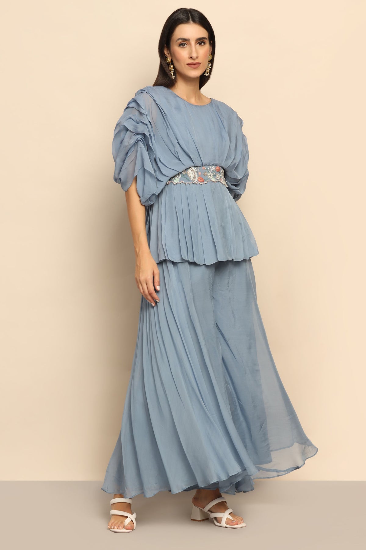 Captivating Blue Thread Work Cut Dana Beads Sequin Dress - Embrace Opulent Style