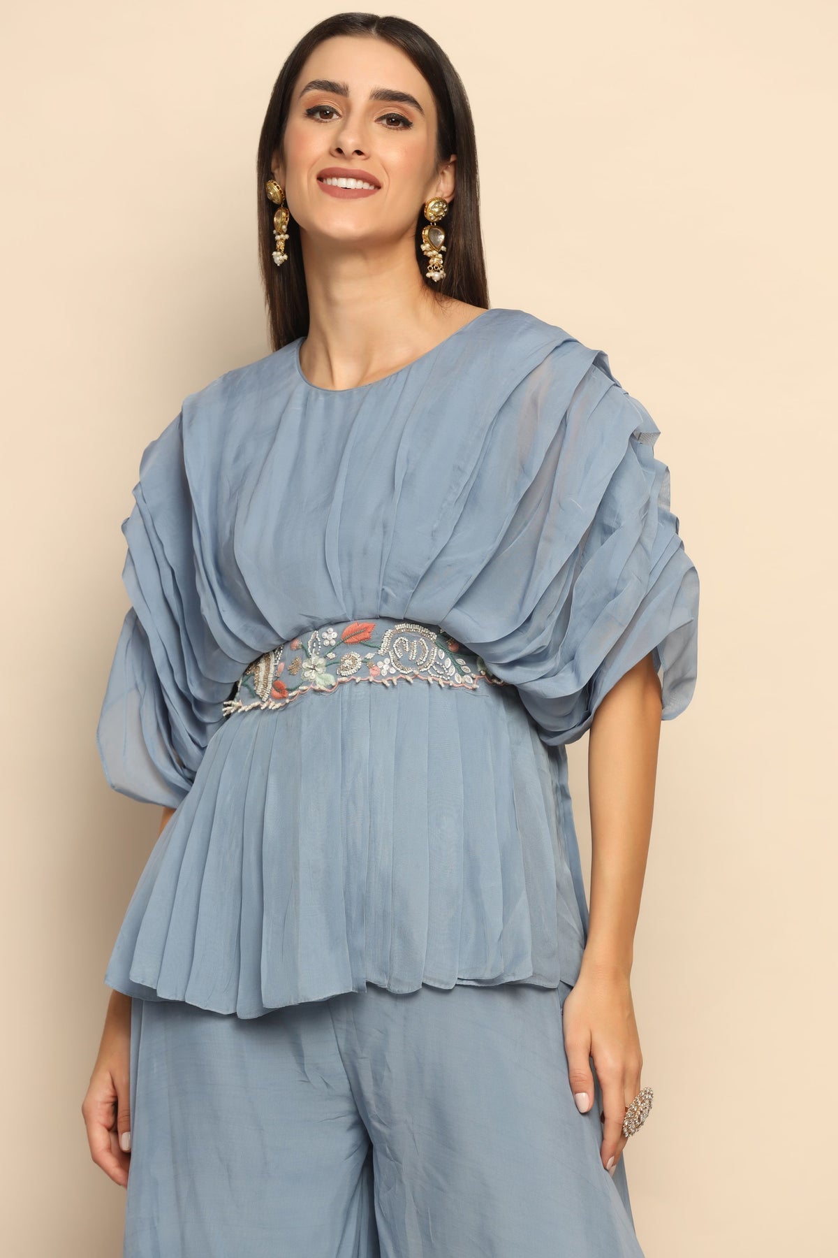 Captivating Blue Thread Work Cut Dana Beads Sequin Dress - Embrace Opulent Style