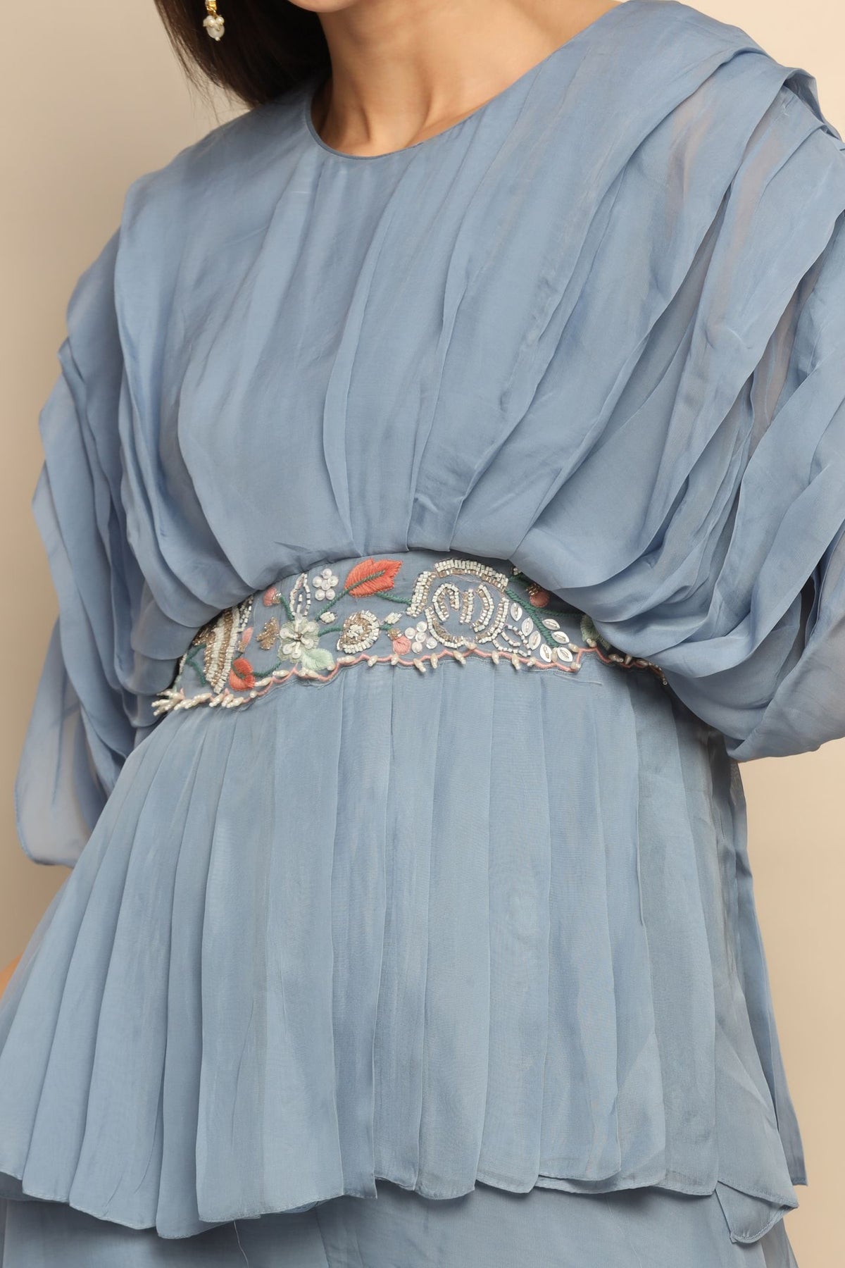 Captivating Blue Thread Work Cut Dana Beads Sequin Dress - Embrace Opulent Style