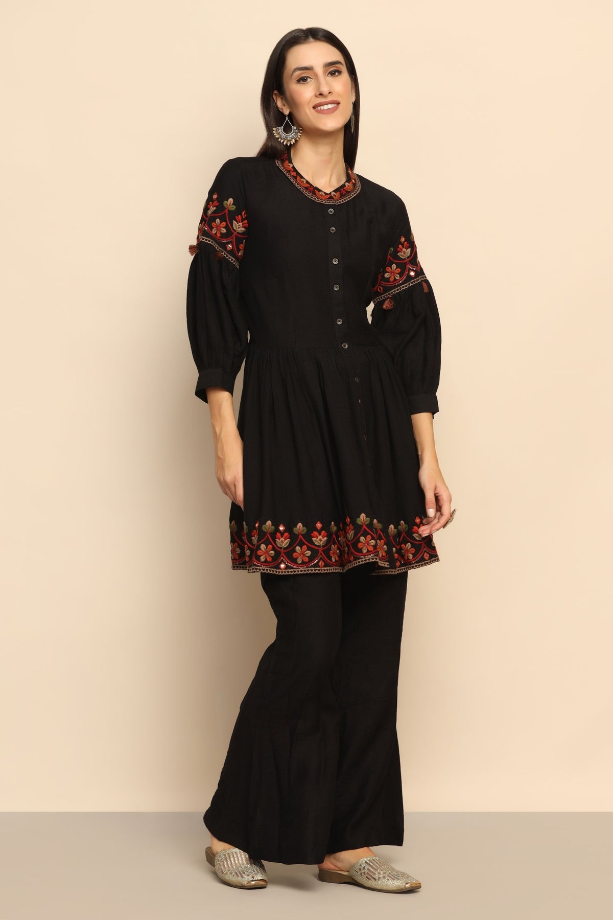 Charming Black Thread Work Tassel Dress - Embrace Effortless Style