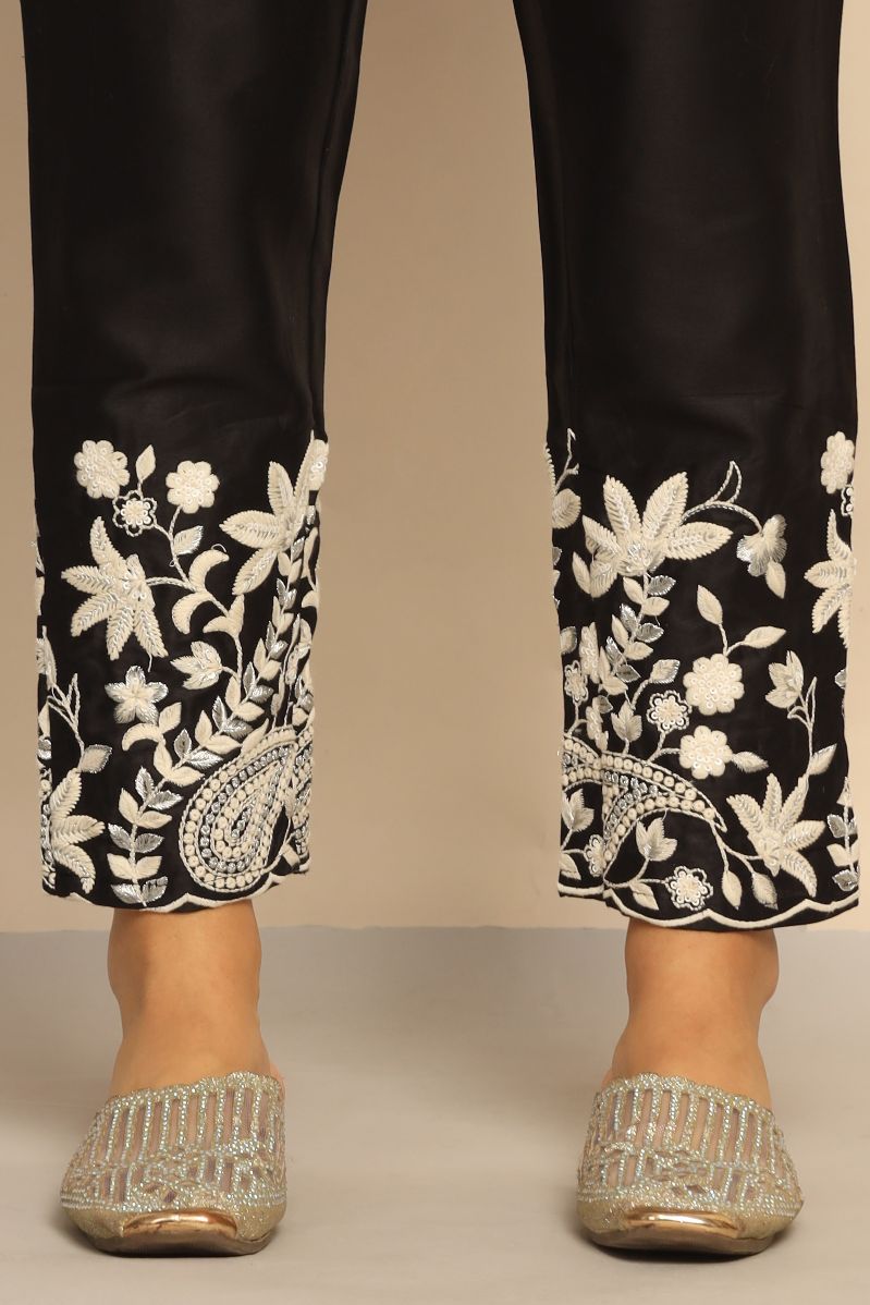 Elegant Black and Off-White Printed Dress with Beads and Sequins