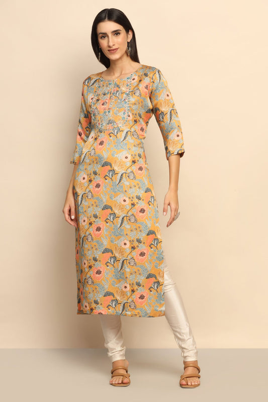 Sunshine Bliss Yellow Kurti with Thread Knot, Dabka, Sequins