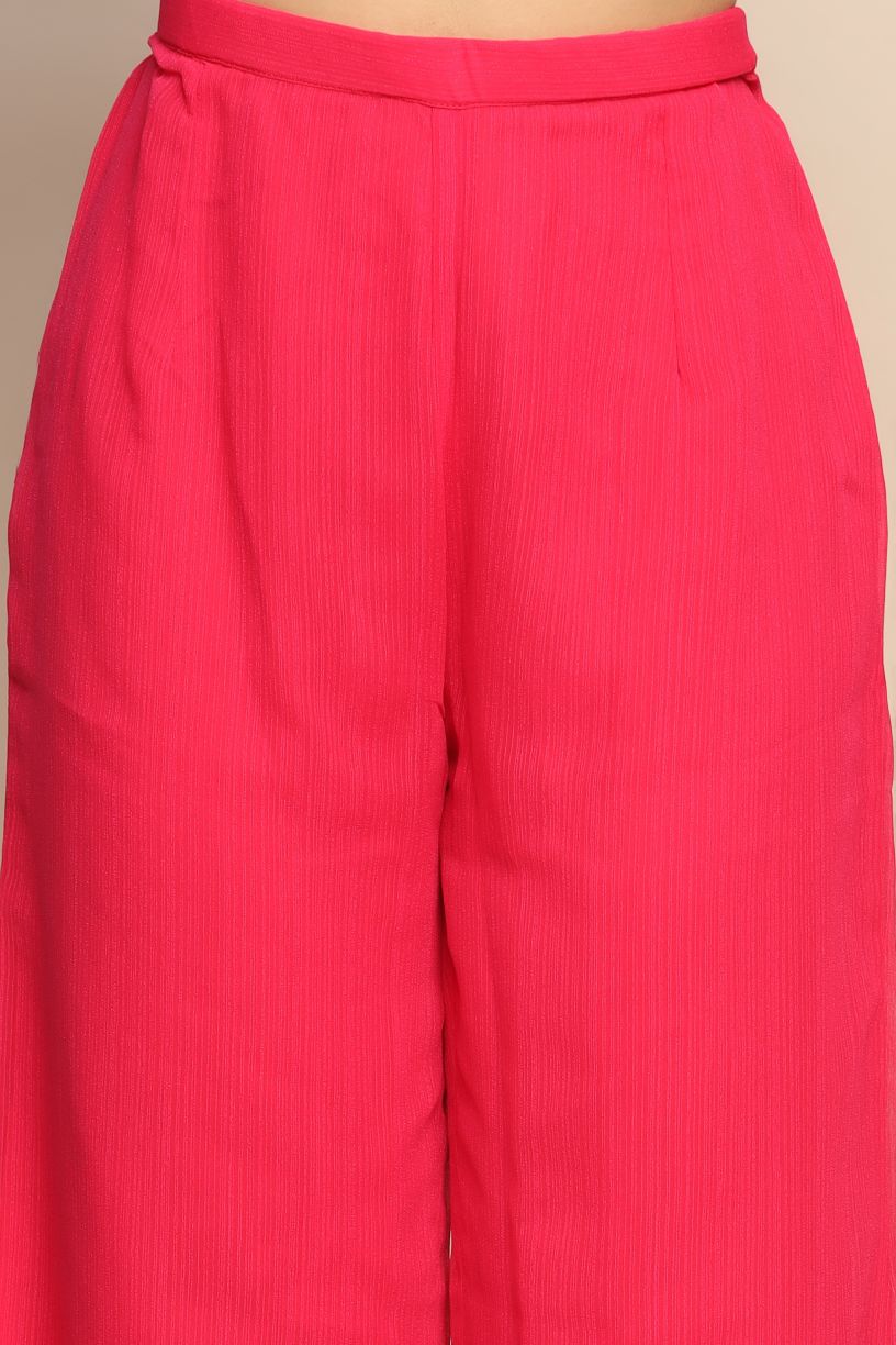 Graceful Delight: Magenta Color Long Top and Palazzo Set in Satin dress