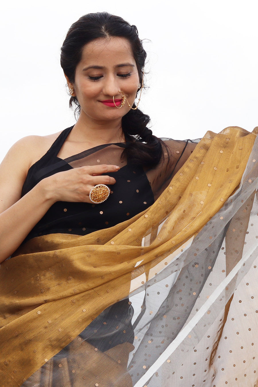 Muslin Silk Sequin Saree  Taara Mandal (SAREE)