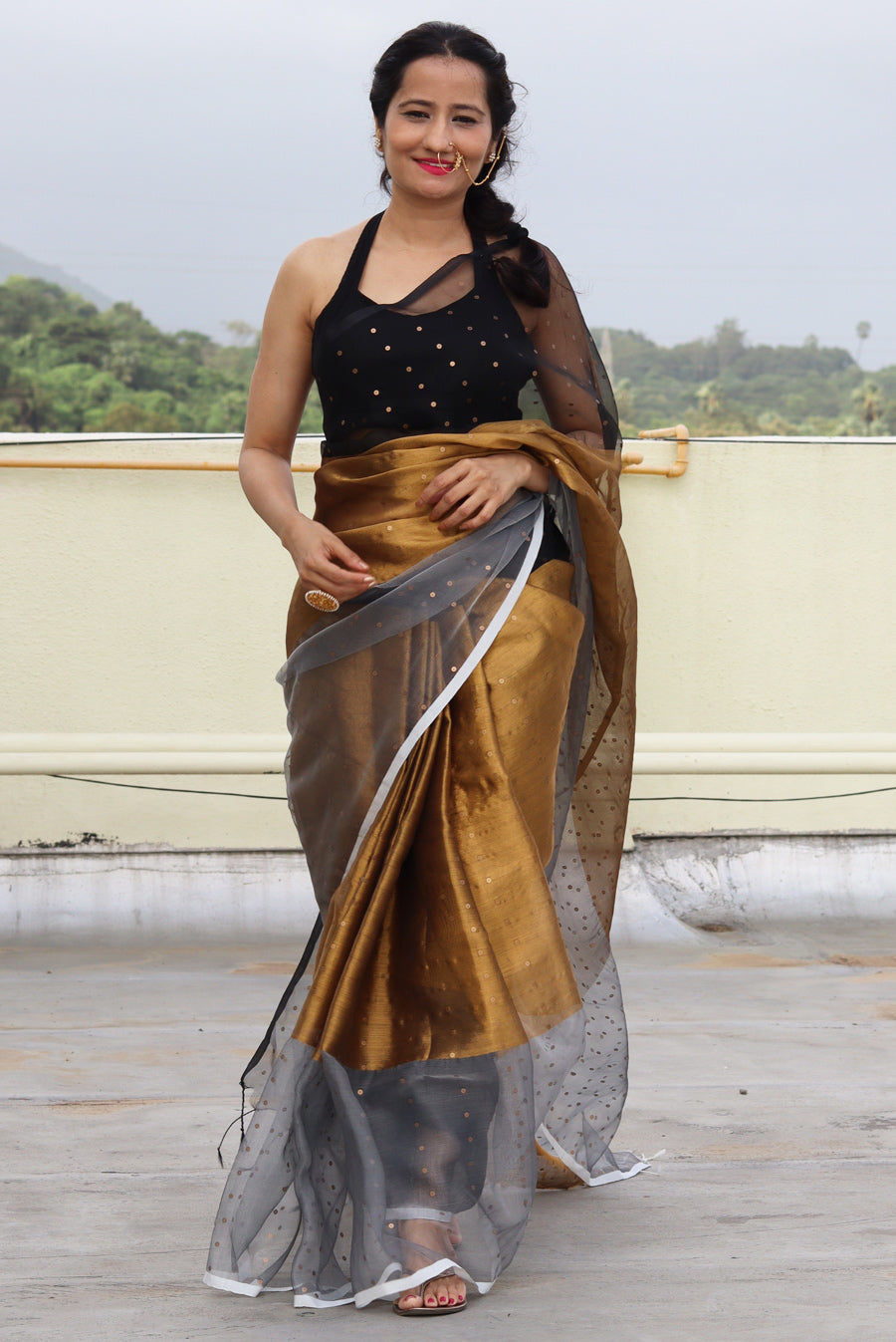 Muslin Silk Sequin Saree  Taara Mandal (SAREE)