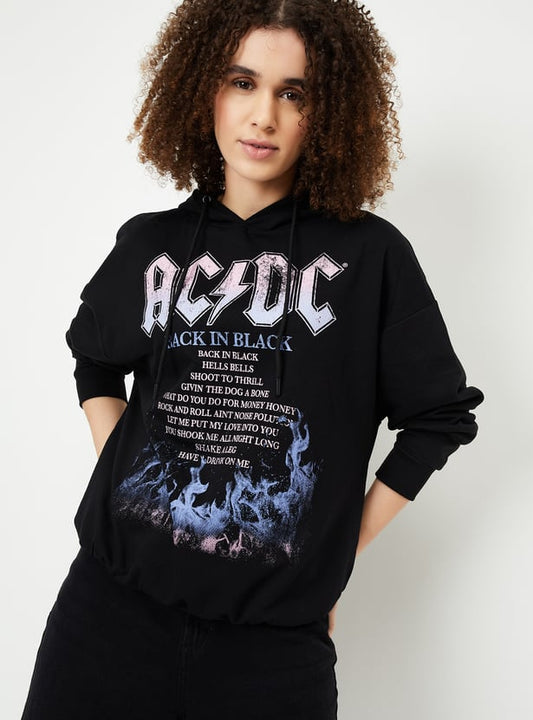 Women AC/DC Print Hooded Sweatshirt