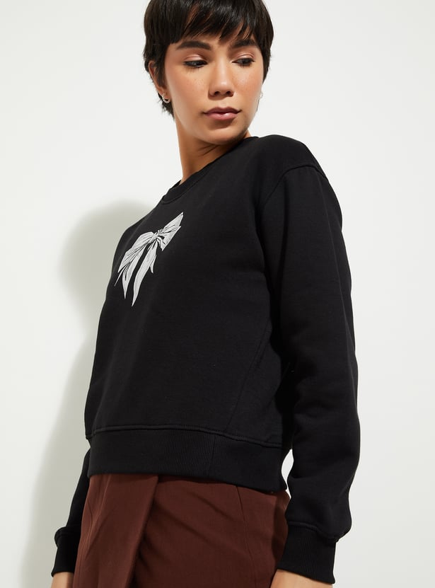 URB_N Women Bow Print Relaxed Fit Sweatshirt