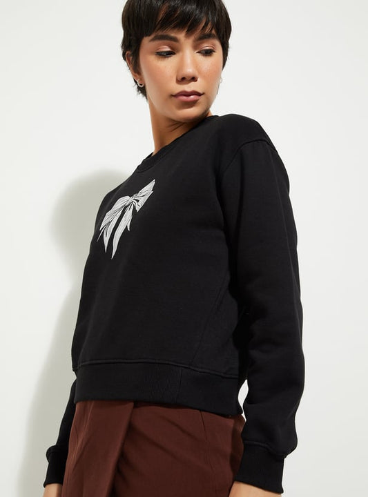 URB_N Women Bow Print Relaxed Fit Sweatshirt