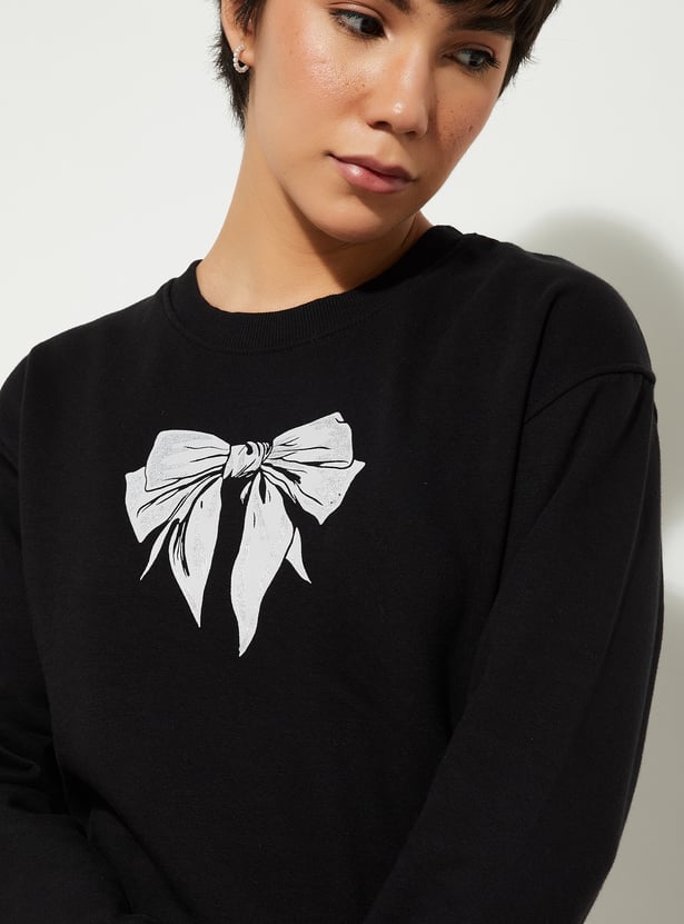 URB_N Women Bow Print Relaxed Fit Sweatshirt