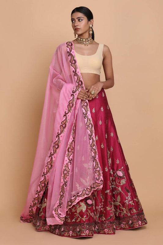 Traditional Wine Lehenga with Scalloped Dupatta