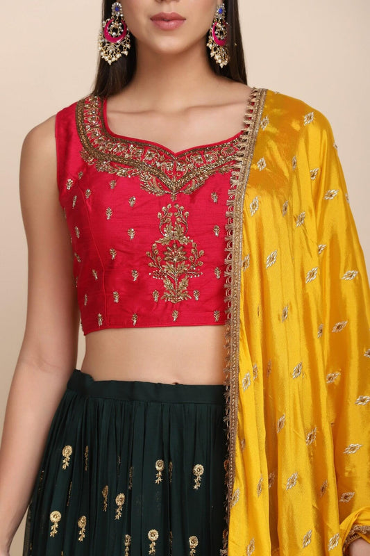 GREEN EMBELLISHED LEHENGA WITH BLOUSE AND DUPATTA