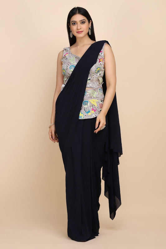 BLACK SAREE WITH EMBELLISHED BLOUSE AND WAISTBELT