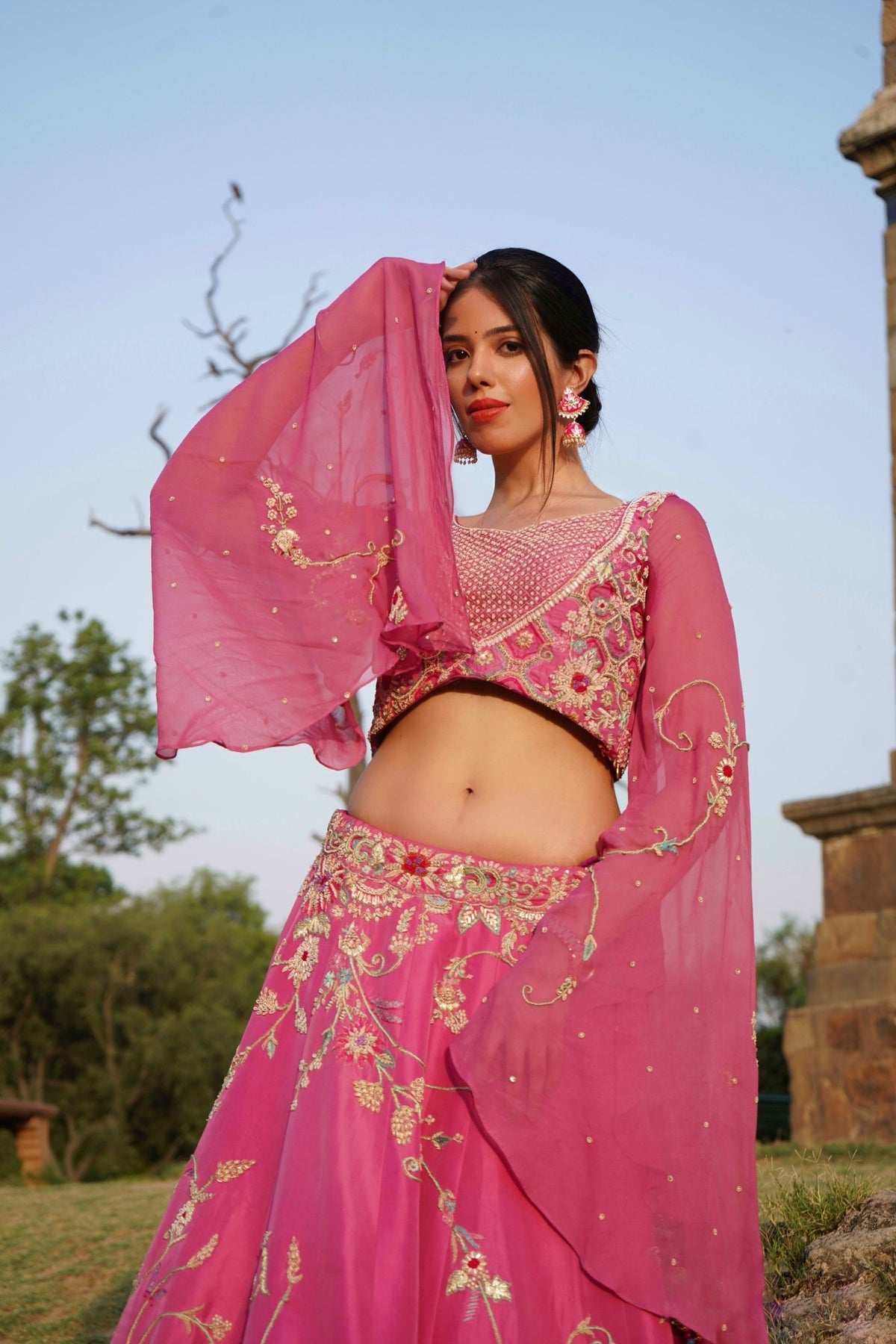 Beautiful pink color floral jaal lehenga set