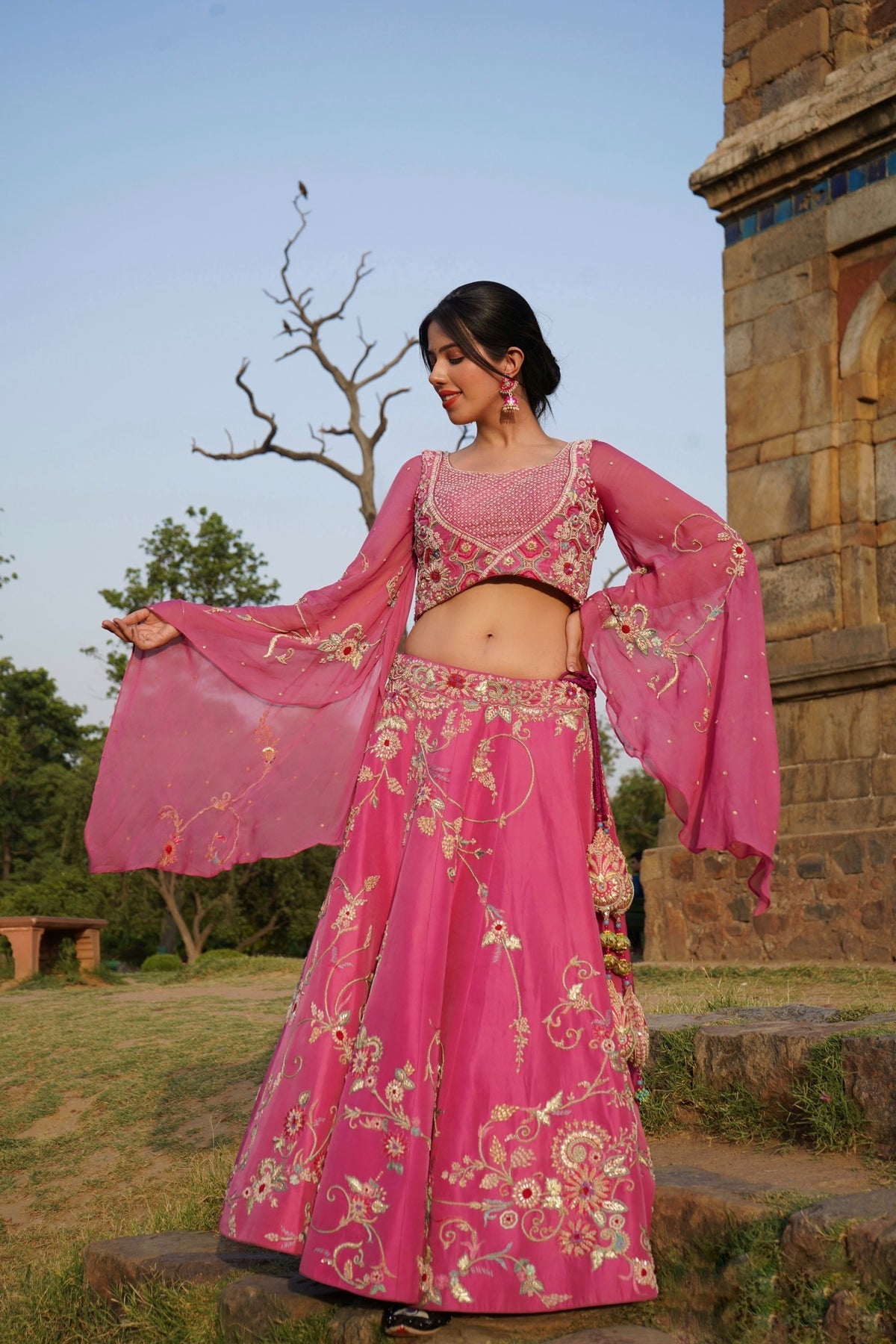 Beautiful pink color floral jaal lehenga set