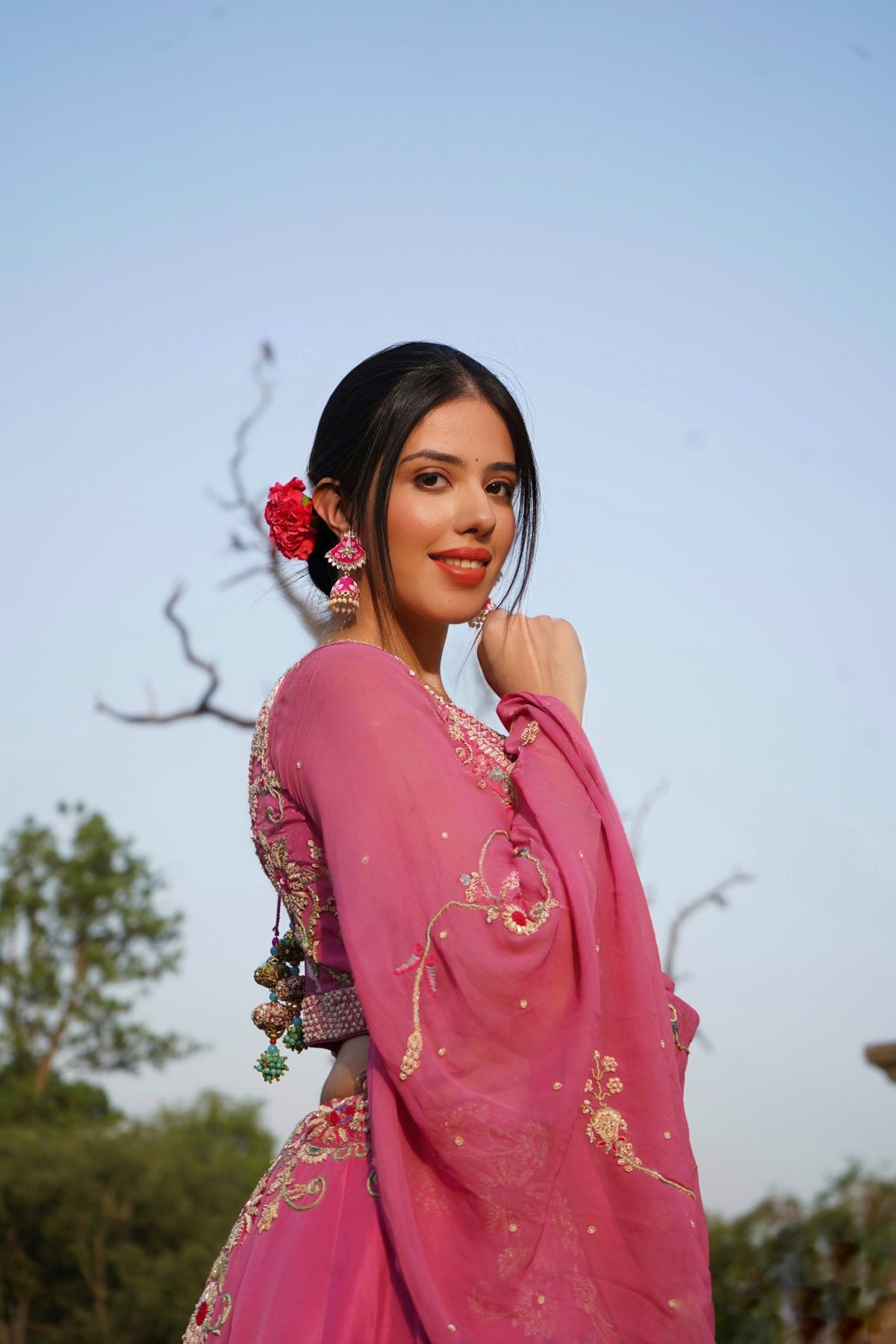 Beautiful pink color floral jaal lehenga set