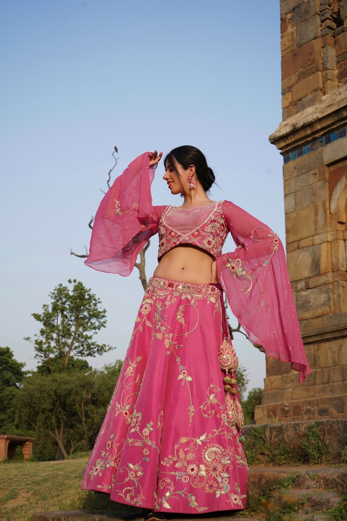 Beautiful pink color floral jaal lehenga set