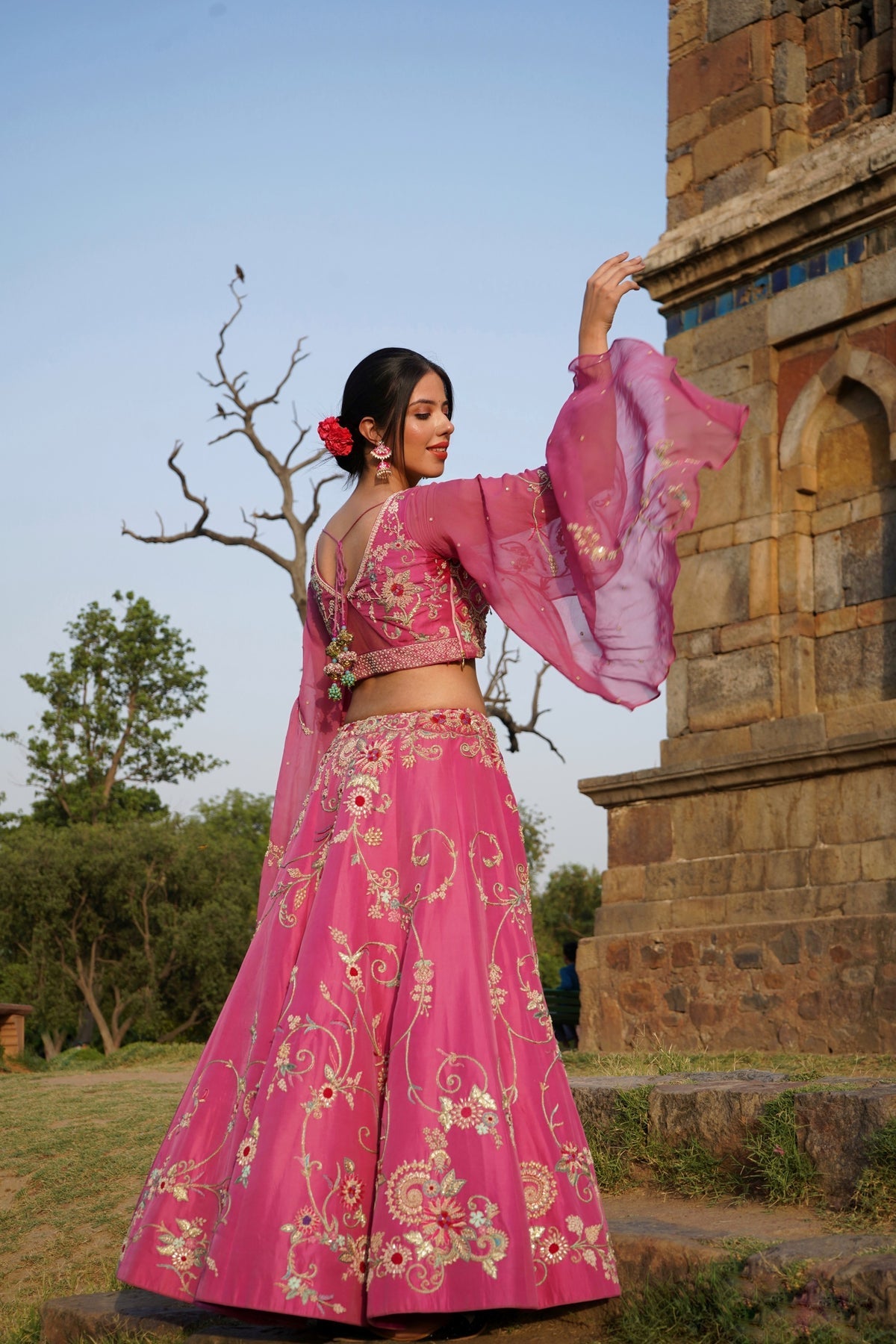 Beautiful pink color floral jaal lehenga set
