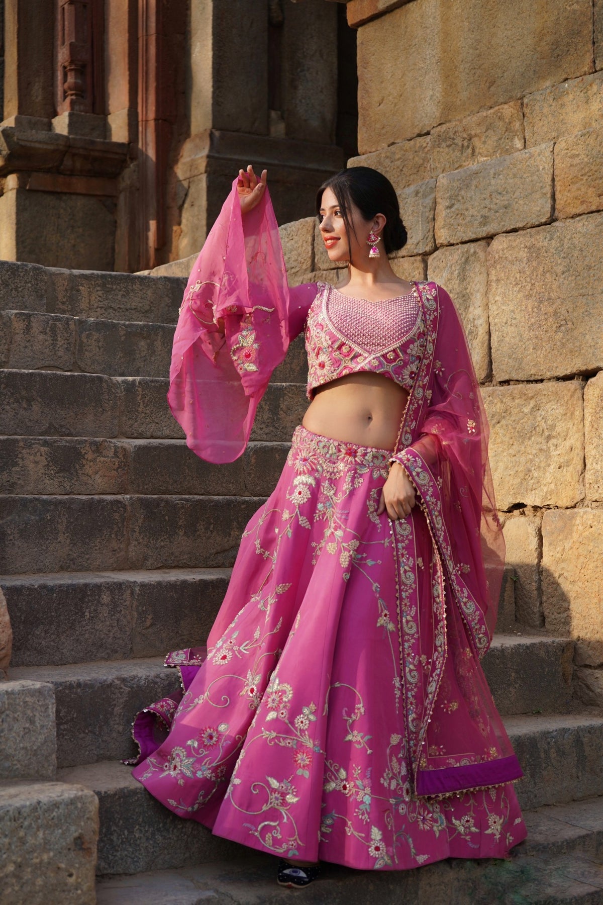 Beautiful pink color floral jaal lehenga set