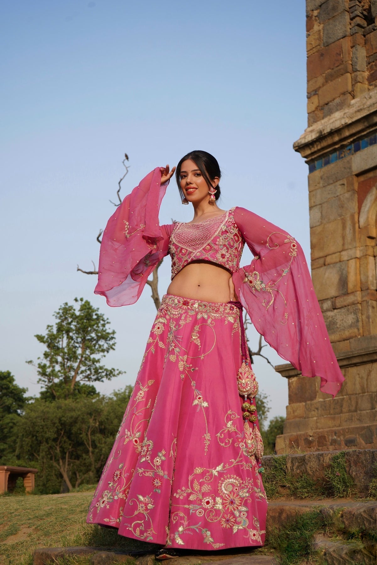 Beautiful pink color floral jaal lehenga set