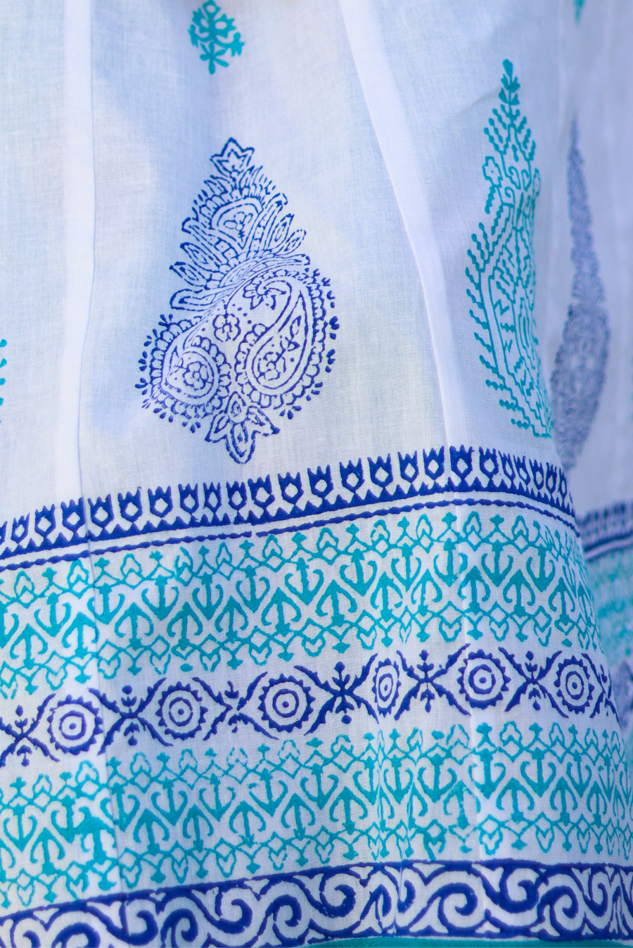 Block Printed Cotton Anarkali Kurti  White Jasmine (KURTI)