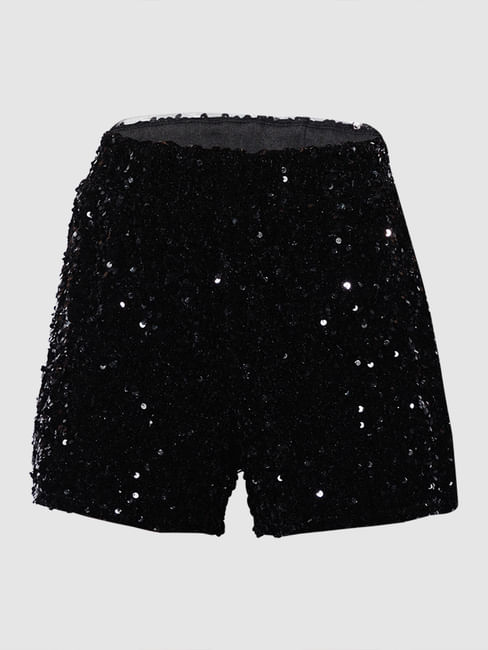 Black Sequined Co-ord Set Shorts