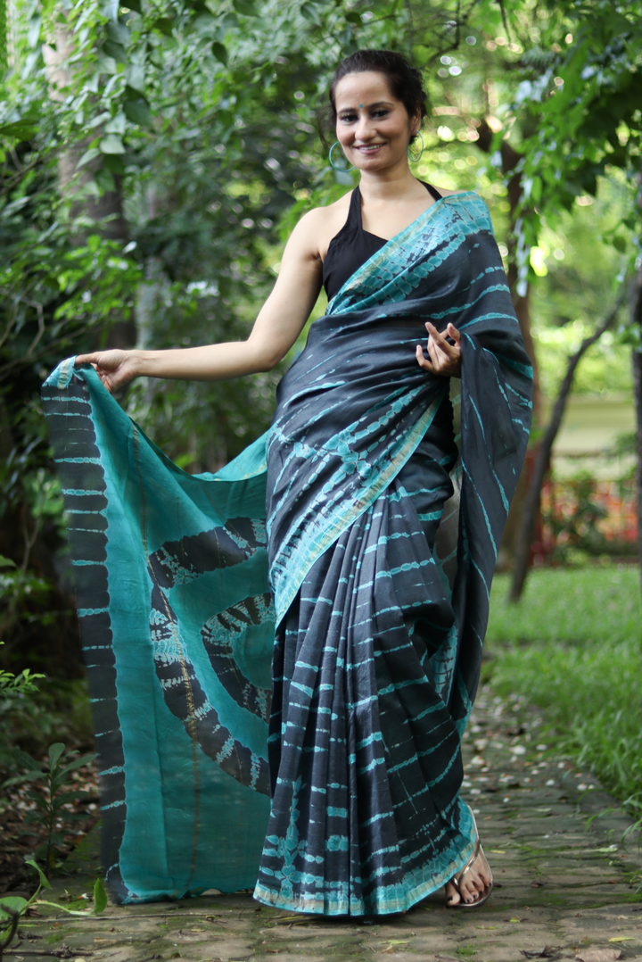 Tie & Dye Chanderi Silk Saree  Night at Sea Shore (SAREE)