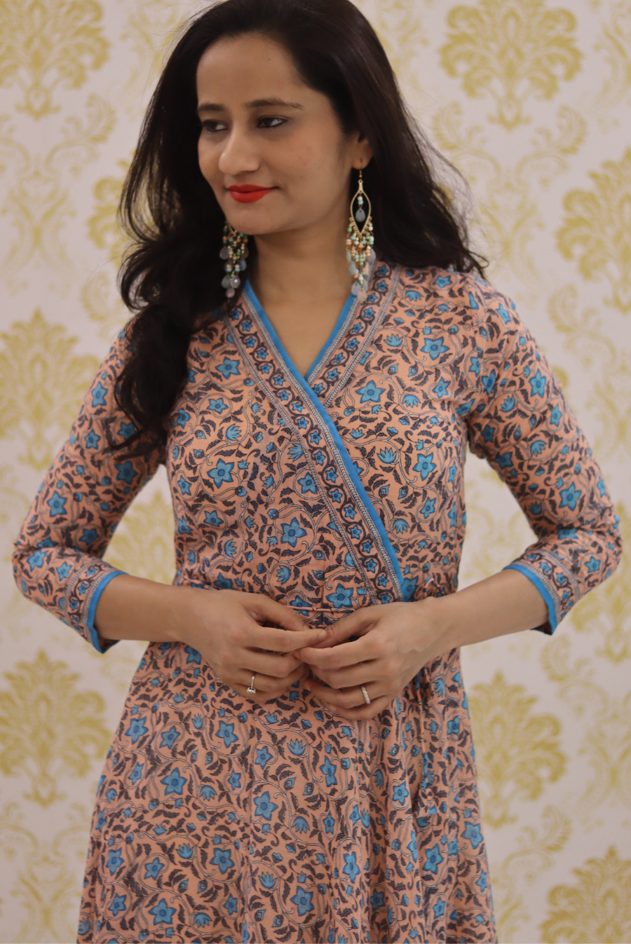 Lightweight Mulmul Anarkali Kurti  Shehzaadi - Peach (KURTI)