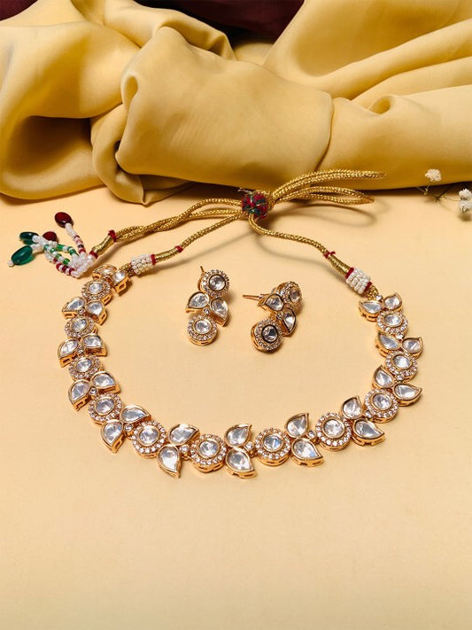 Gold-Plated Kundan Stone Studded Polki Jewellery Set