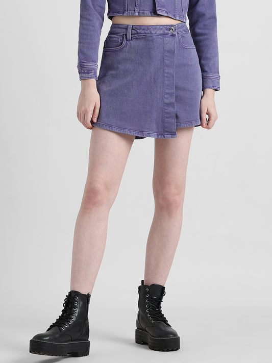 Blue High Rise Washed Denim Skorts