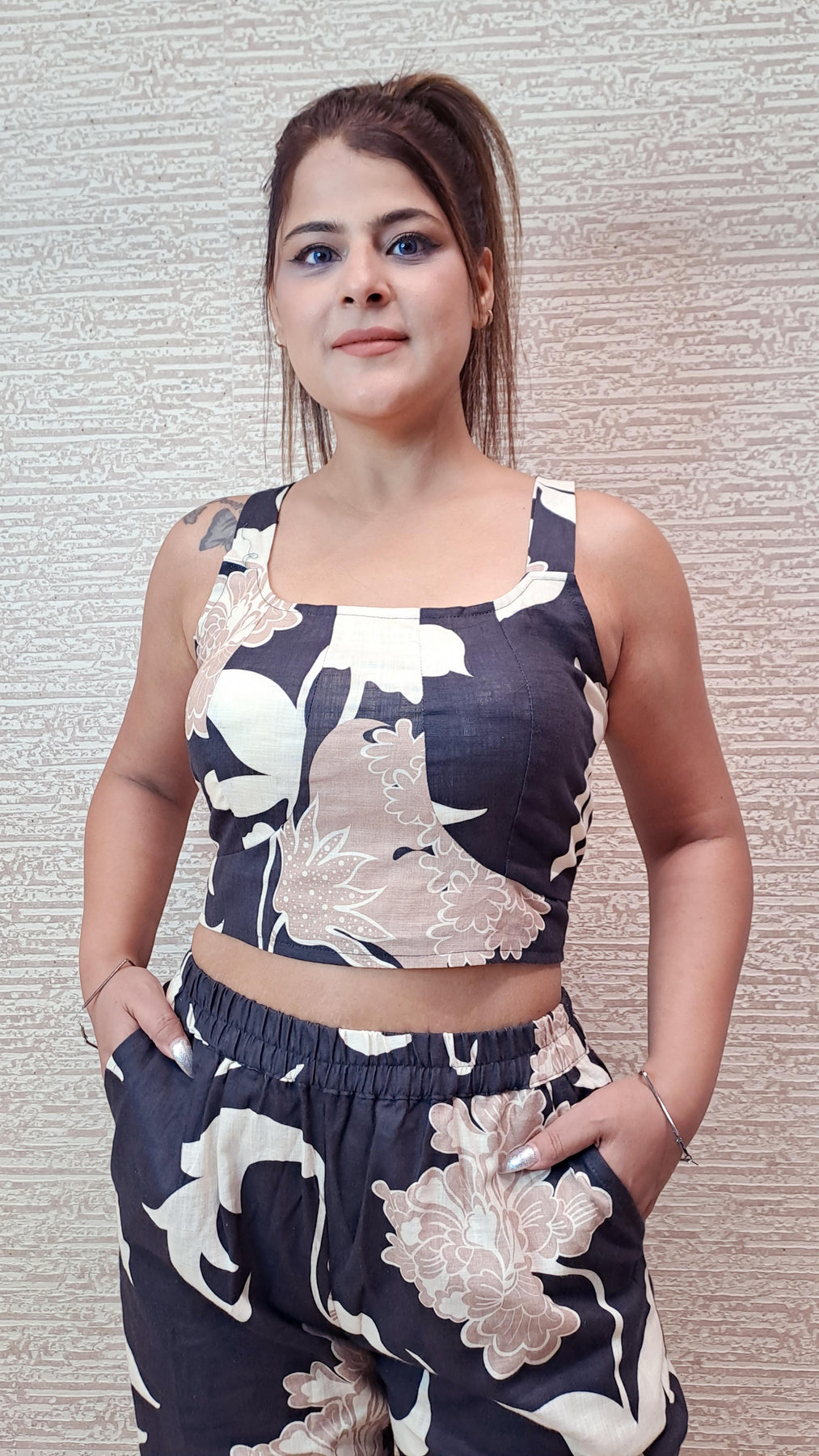 Statement Black And White Co - Cord Set With Jacket In Floral Print