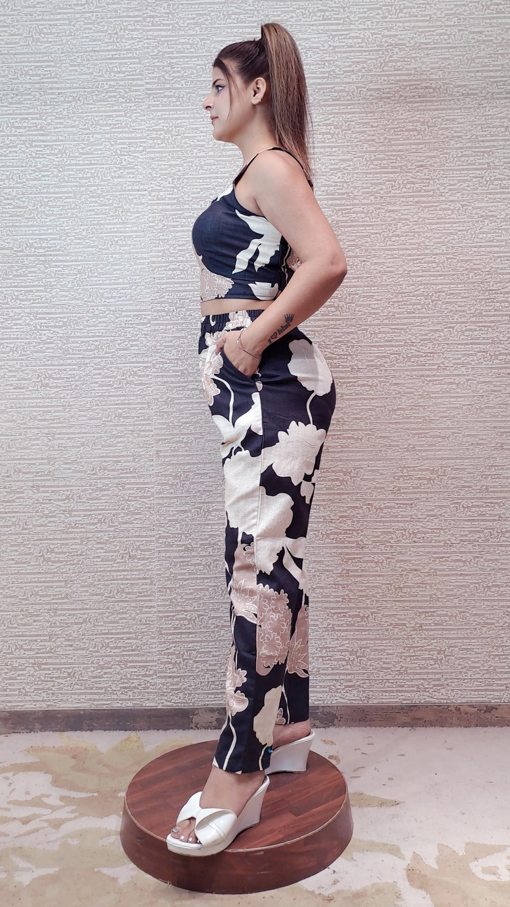 Statement Black And White Co - Cord Set With Jacket In Floral Print