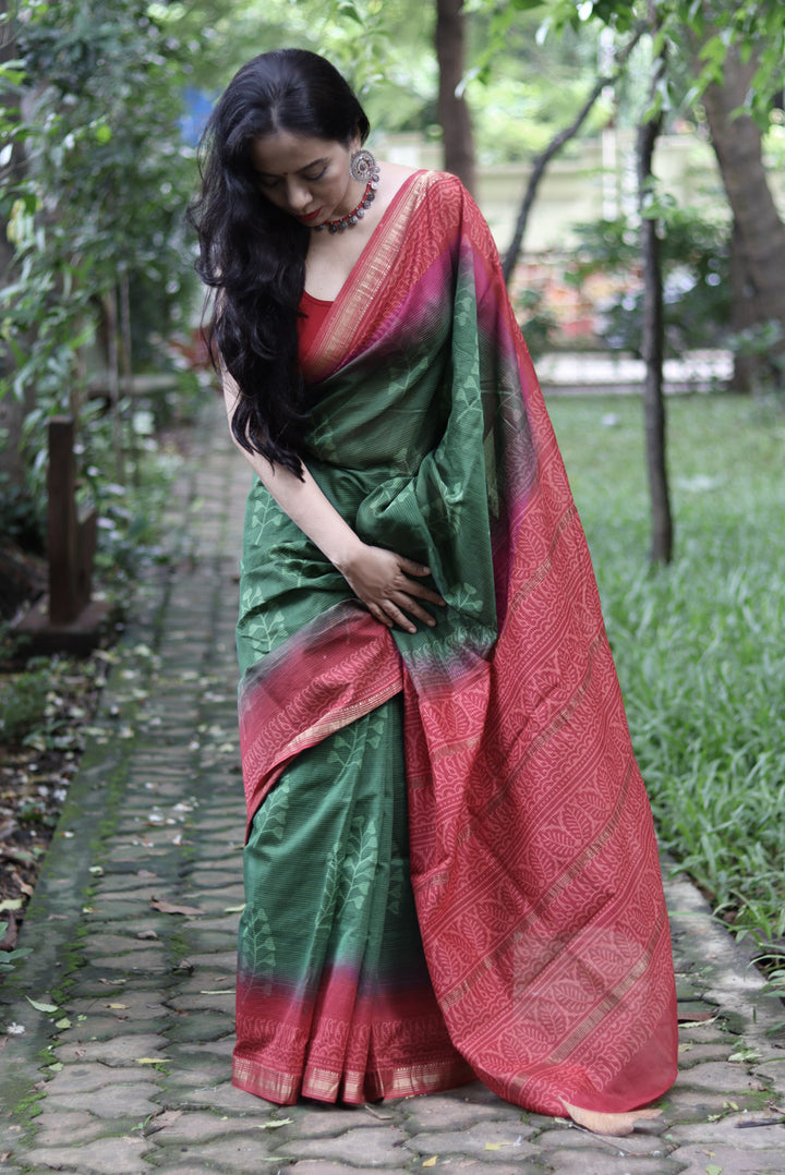 Block Printed Maheshwari Silk Saree  Patjhad (SAREE)