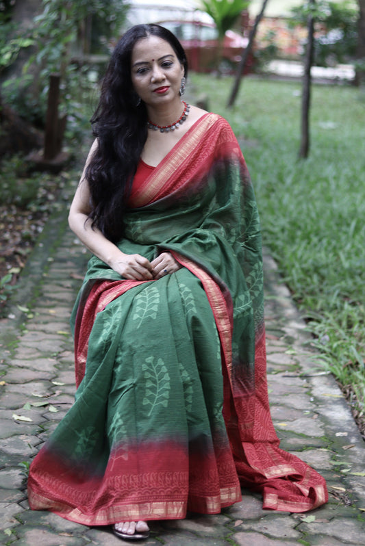 Block Printed Maheshwari Silk Saree  Patjhad (SAREE)
