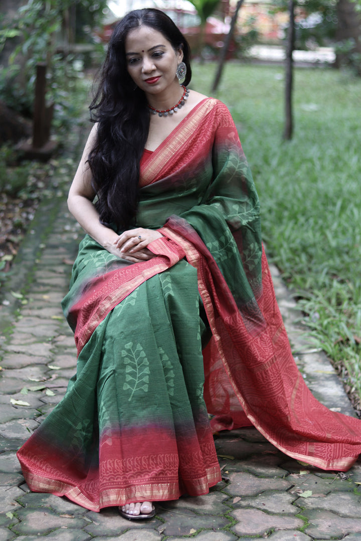 Block Printed Maheshwari Silk Saree  Patjhad (SAREE)