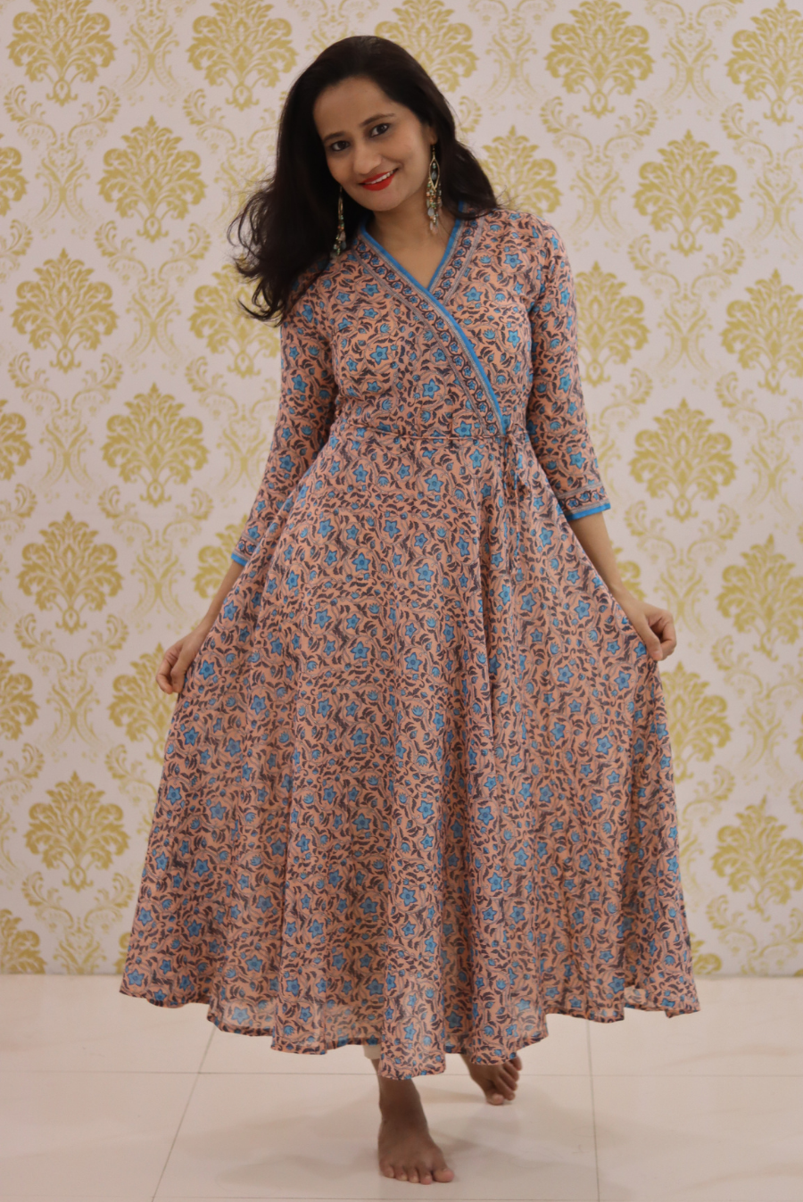 Lightweight Mulmul Anarkali Kurti  Shehzaadi - Peach (KURTI)