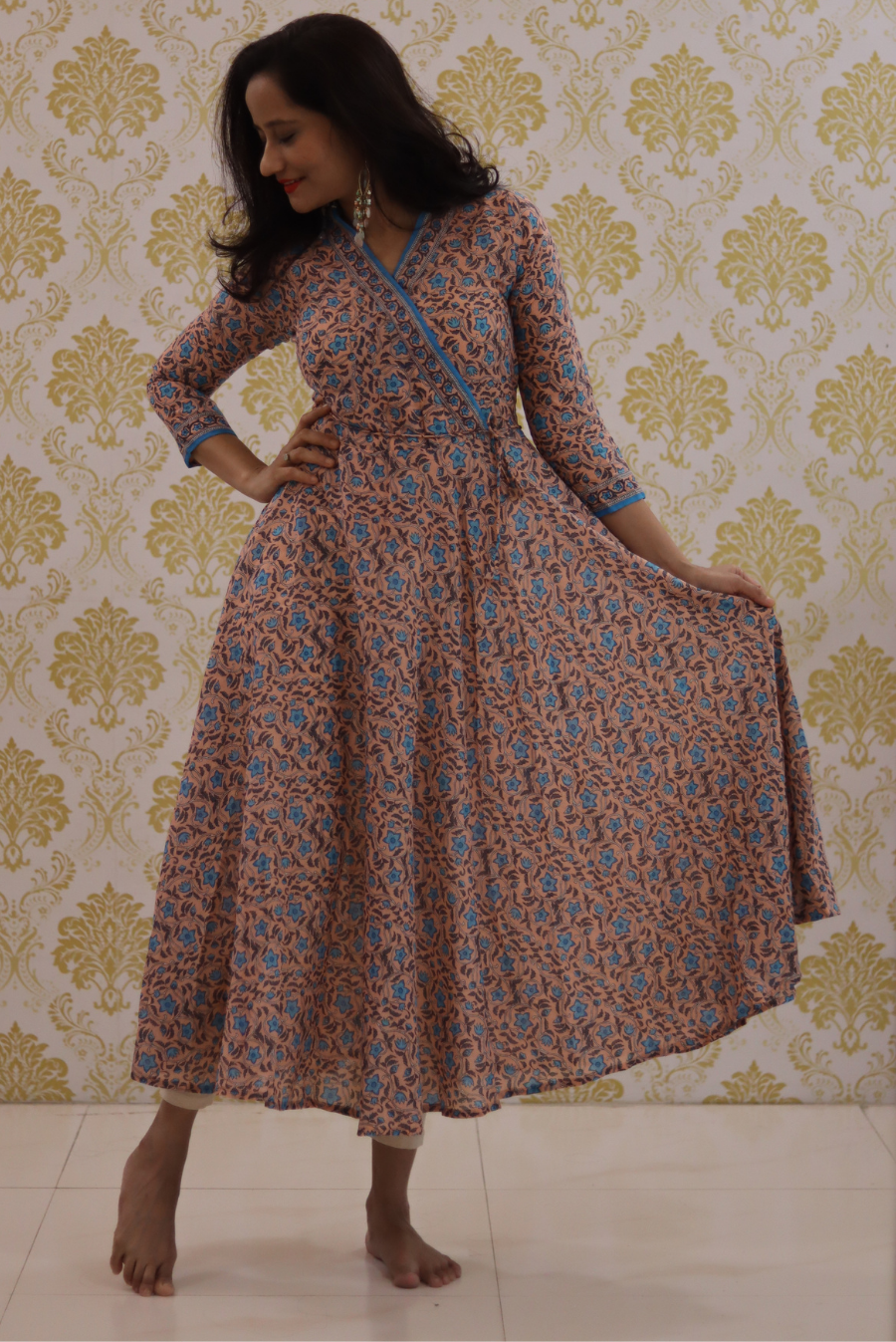 Lightweight Mulmul Anarkali Kurti  Shehzaadi - Peach (KURTI)