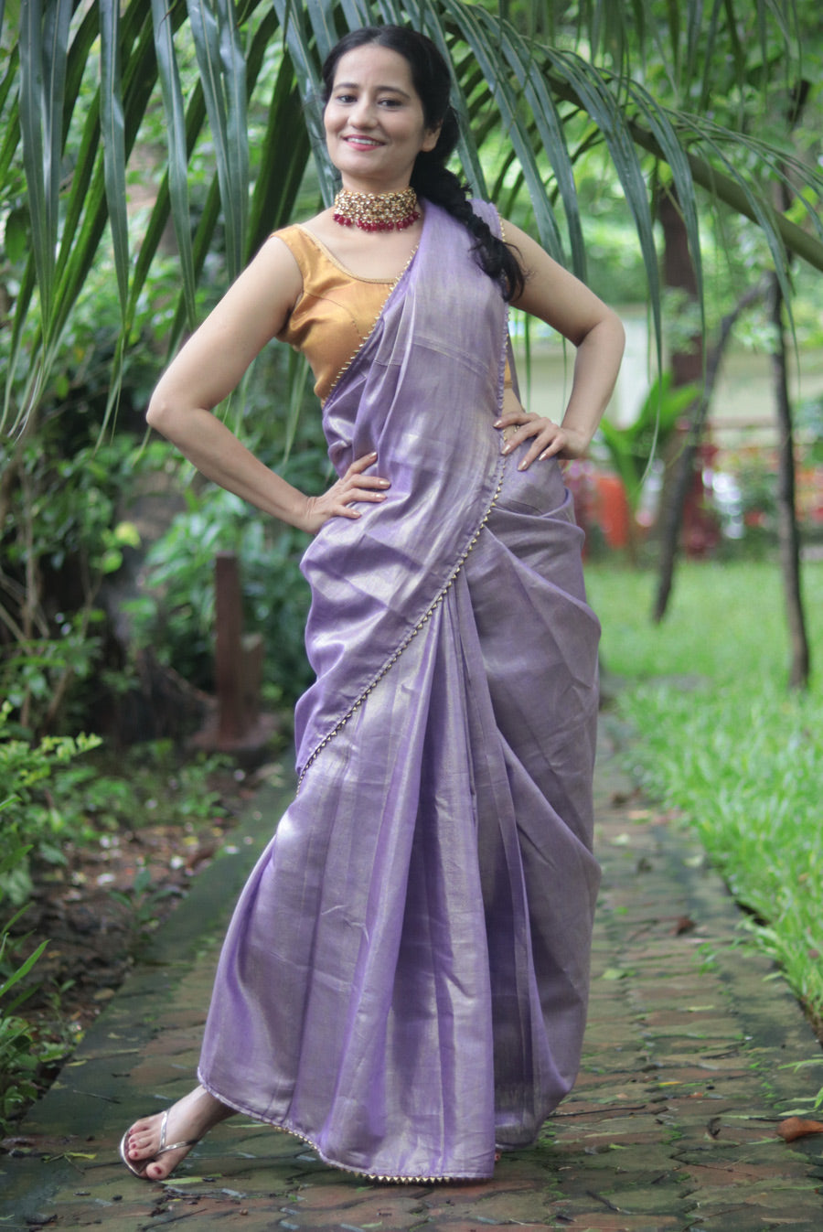 Zari Linen Gotta Lace Saree  The Queen's Necklace (SAREE)