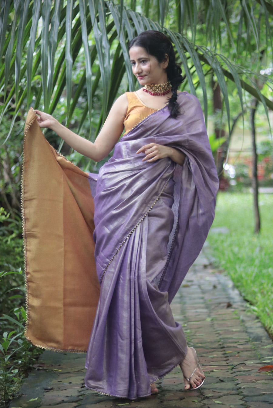 Zari Linen Gotta Lace Saree  The Queen's Necklace (SAREE)