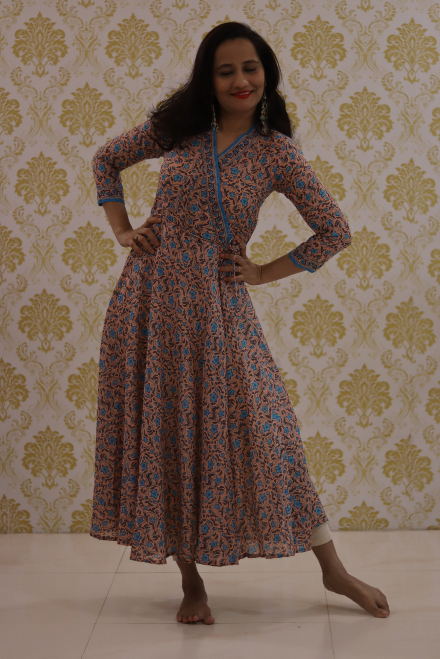 Lightweight Mulmul Anarkali Kurti  Shehzaadi - Peach (KURTI)