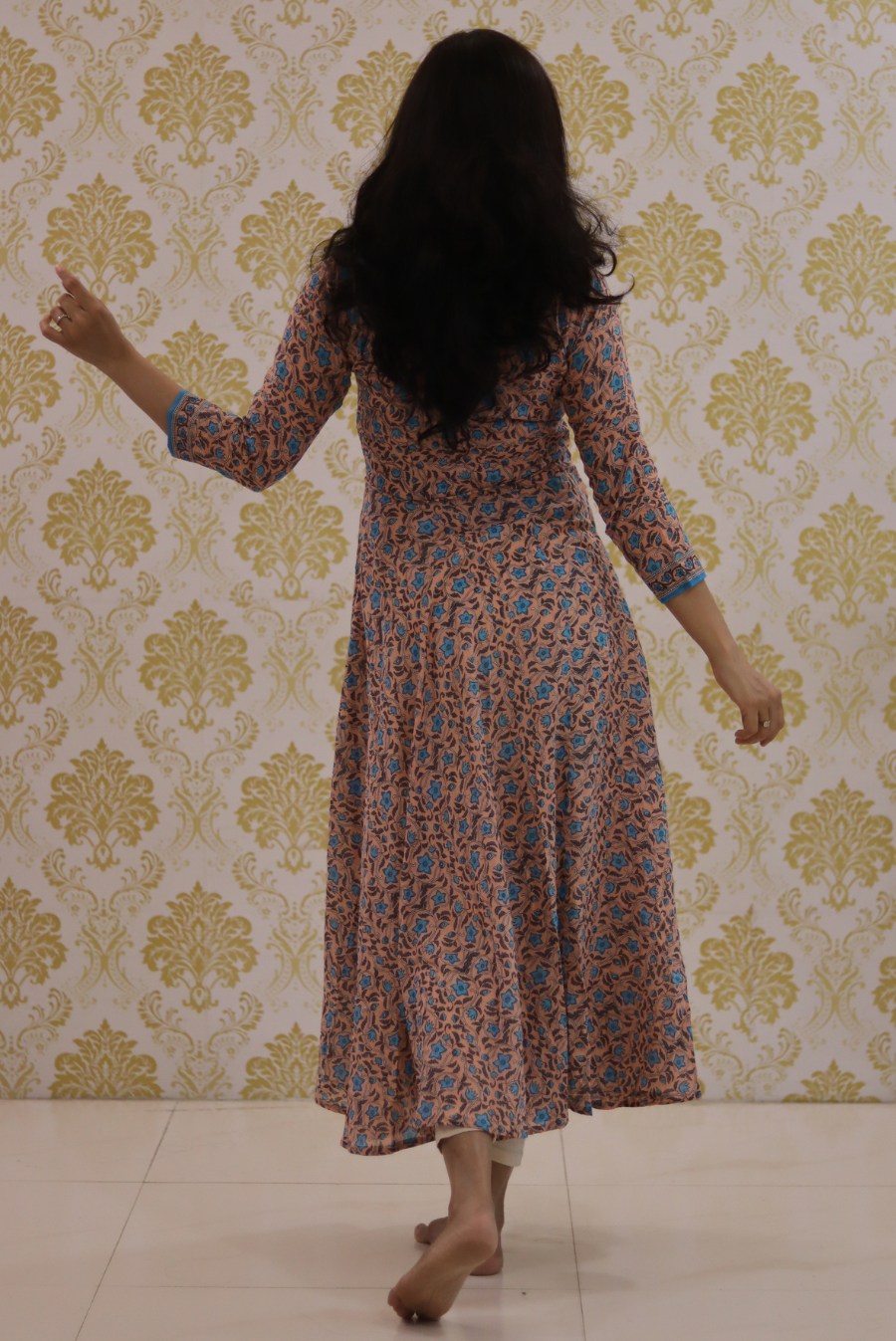 Lightweight Mulmul Anarkali Kurti  Shehzaadi - Peach (KURTI)