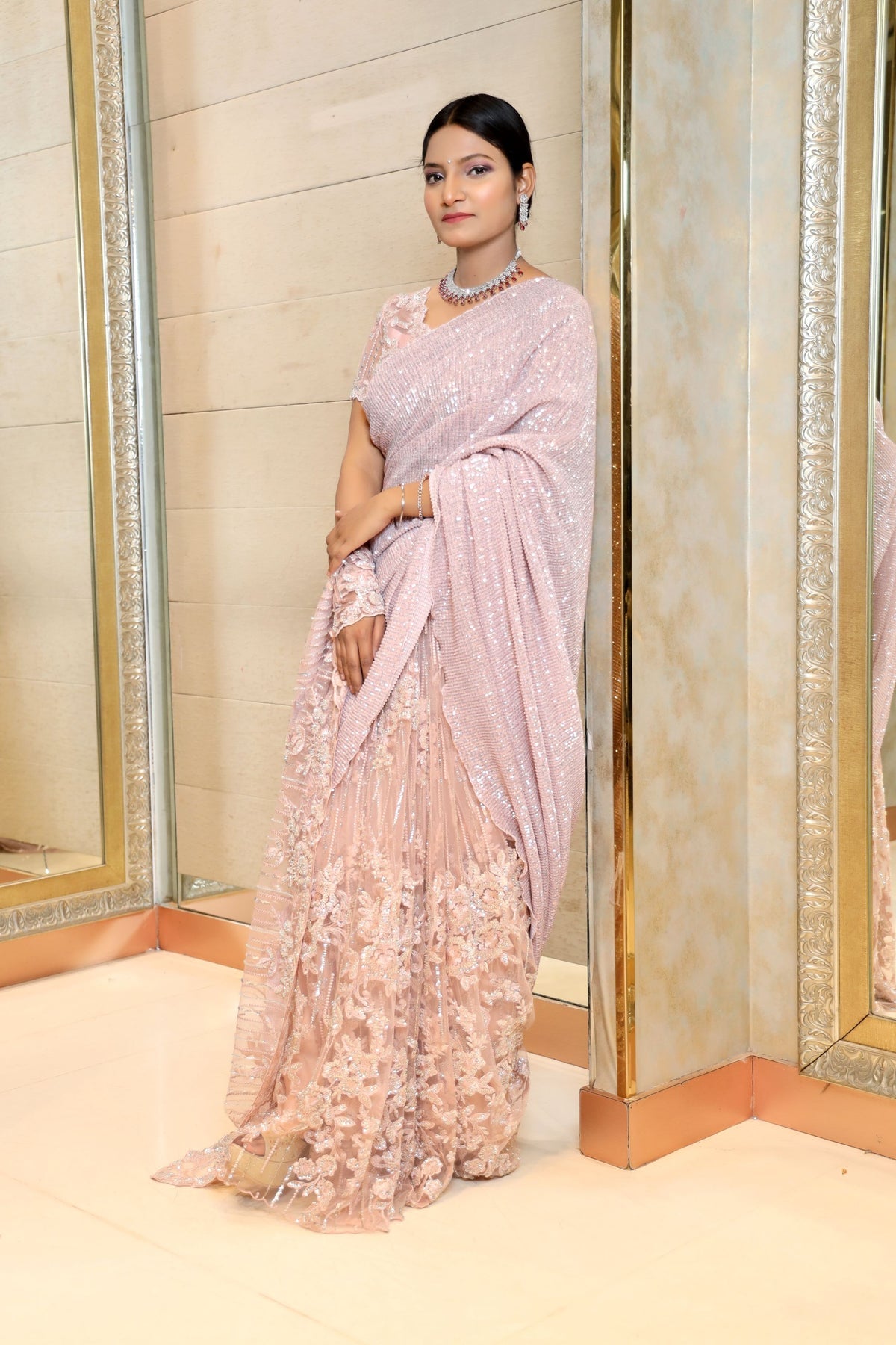 Gorgeous Pink Half & Half Saree