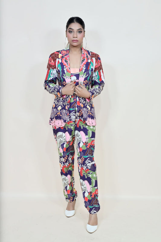 stylish multi color geometrical motif printed corset
