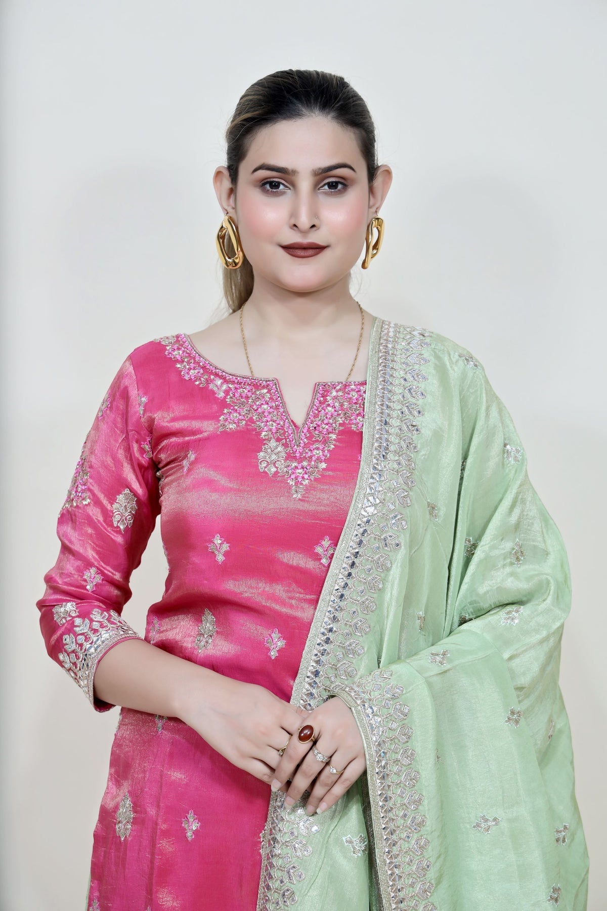 Majenta & Green Color Floral Motif Sharara Set