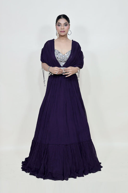 Stylish purple color dress with curtain dress