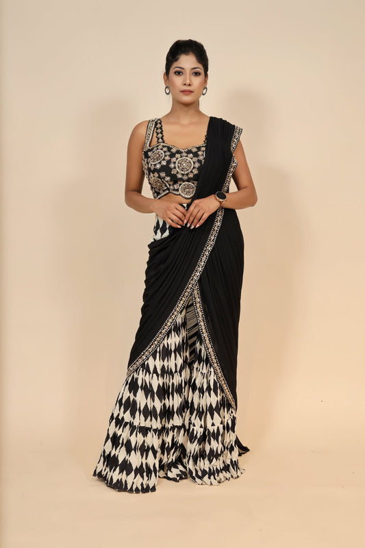 Monochrome Chiffon Dress With Beads And Sequin