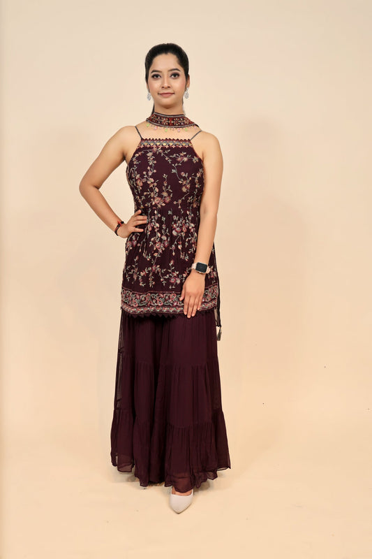 Elegant Wine Georgette Suit - Perfect For Any Occasion